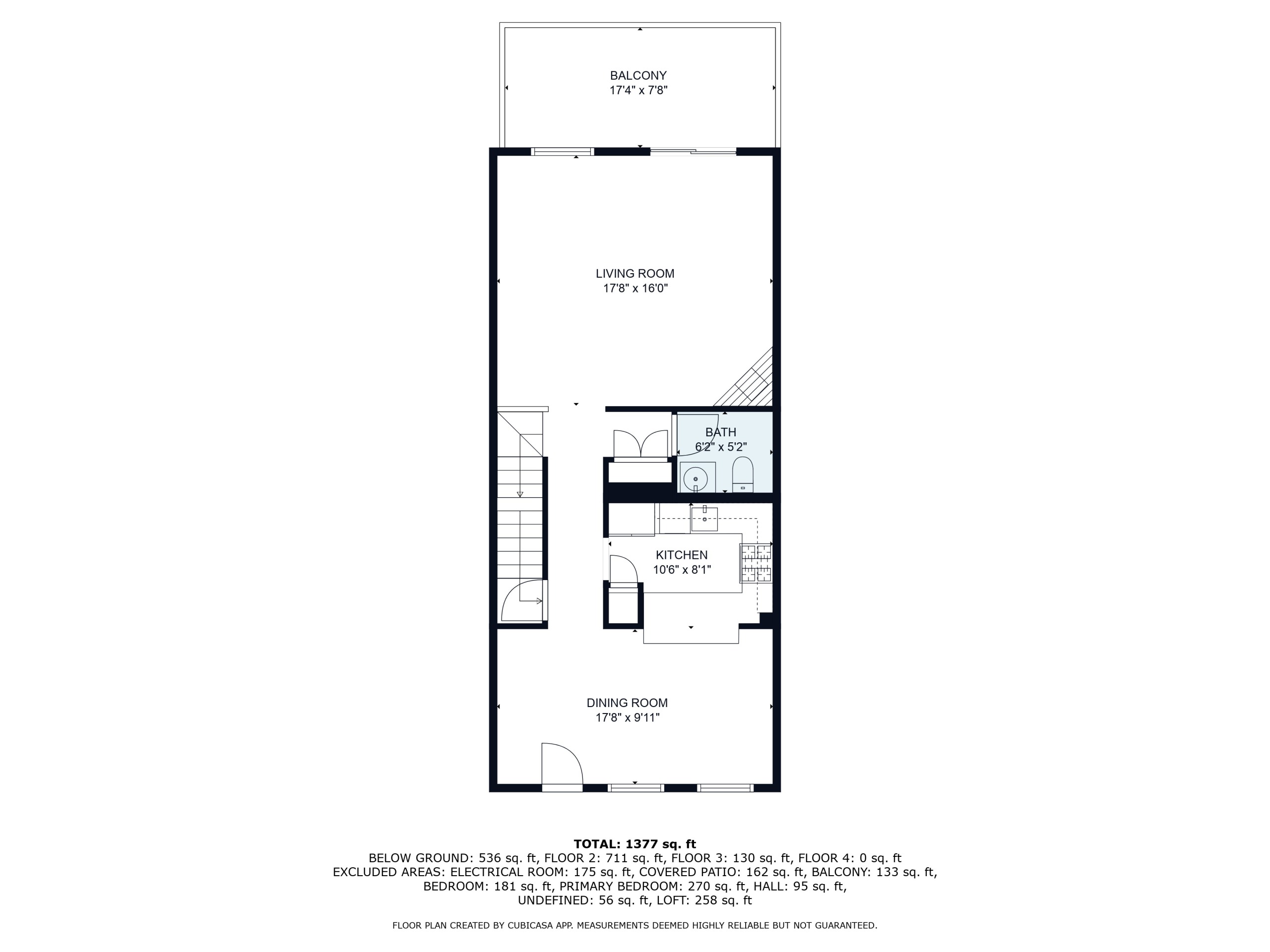 Floor plan: second floor of 28 Breakwater Drive townhouse with living room and kitchen
